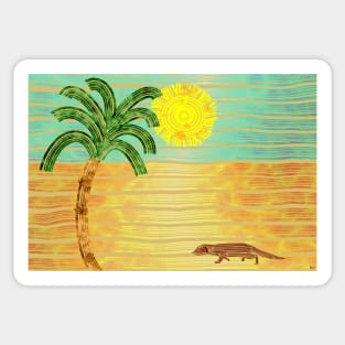 Mongoose walking, palm tree and the sun shining Sticker